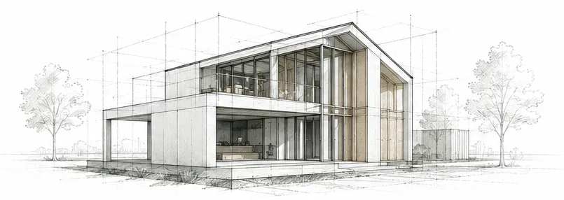Modernaus namo architektūrinis eskizas